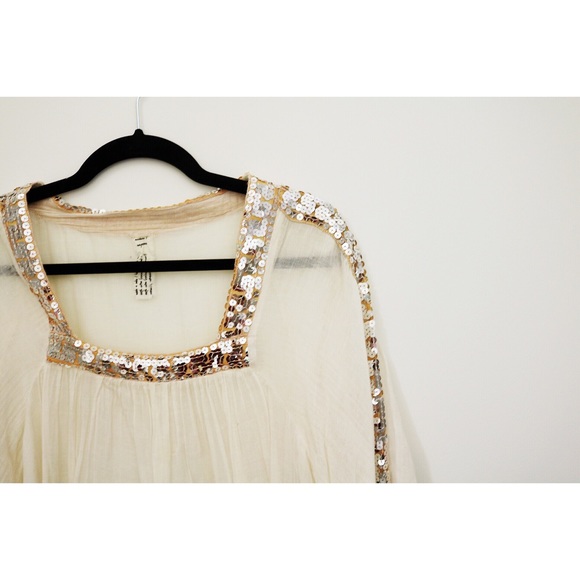 Free People Gold Sequined Peasant Top - Picture 3 of 5